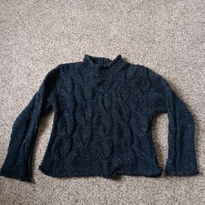 VTG? Bravo Blue Cable Knit Y2K Sweater Mock Neck Medium Wool Blend